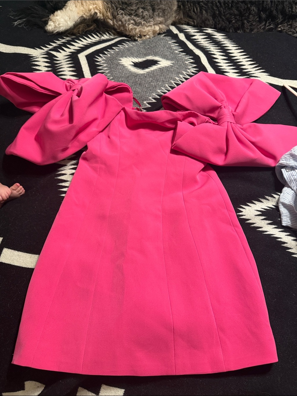 Hot Pink Off-Shoulder Mini Dress with Statement Bow Sleeves